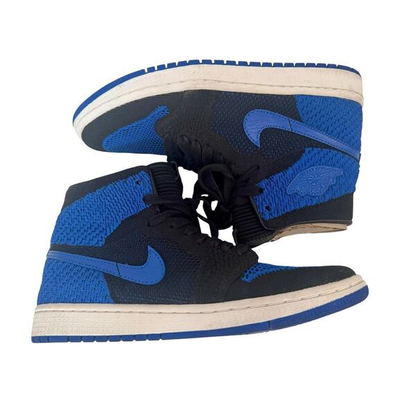 NIKE AIR JORDAN 1 Retro Flyknit BG Black Royal Blue Size 6Y 38.5 NEW IN BOX - Picture 10 of 14